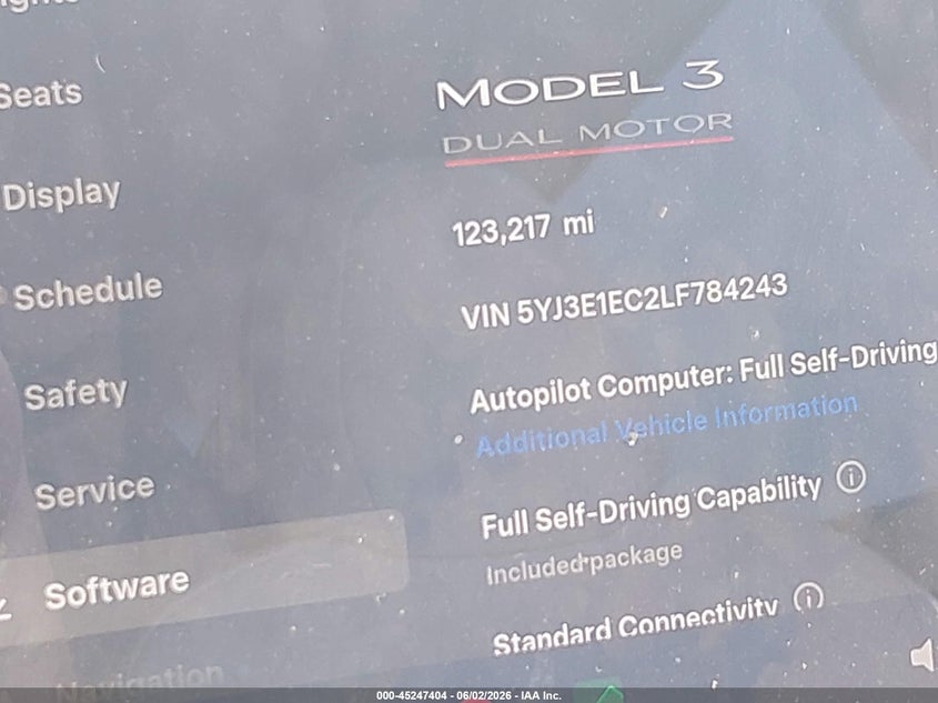 2020 Tesla Model 3 VIN 5YJ3E1EC2LF784243 IAAI salvage auction — LEFT SIDE, Salvage Title, sold $5,450 on 2026-07-09 (photo 7)