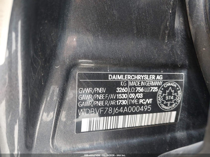 2004 Maybach 57 VIN WDBVF78J64A000495 IAAI salvage auction — FRONT & REAR, Salvage (California), sold $15,500 on 2026-07-22 (photo 9)