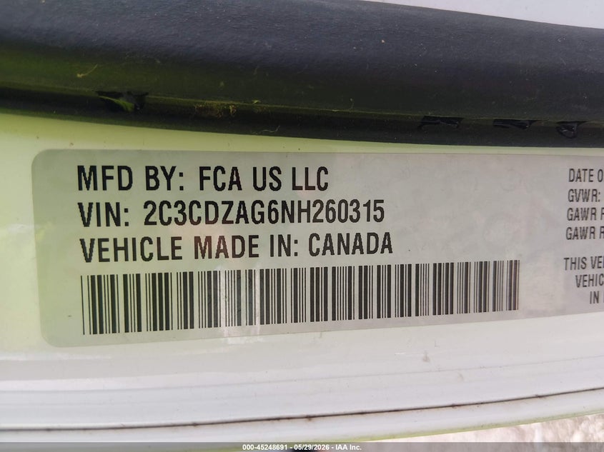 2022 Dodge Challenger VIN 2C3CDZAG6NH260315 IAAI salvage auction — FRONT END, Clear (Oklahoma), sold $2,950 on 2026-08-30 (photo 9)