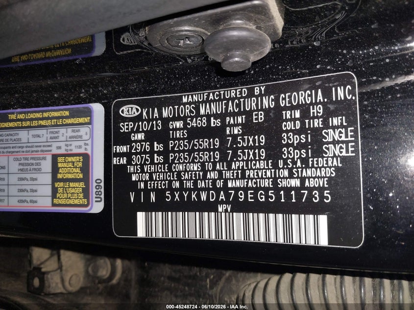 2014 Kia Sorento VIN 5XYKWDA79EG511735 IAAI salvage auction — FRONT END, Salvage (North Dakota), sold $2,375 on 2026-07-09 (photo 9)