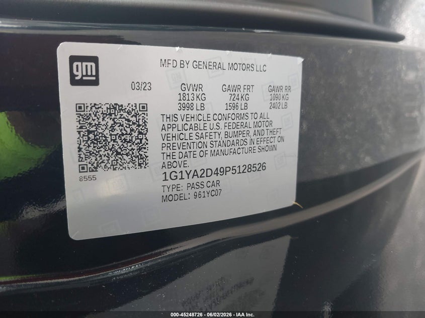 2023 Chevrolet Corvette VIN 1G1YA2D49P5128526 IAAI salvage auction — UNDERCARRIAGE, Salvage Title, sold $28,500 on 2026-07-31 (photo 9)