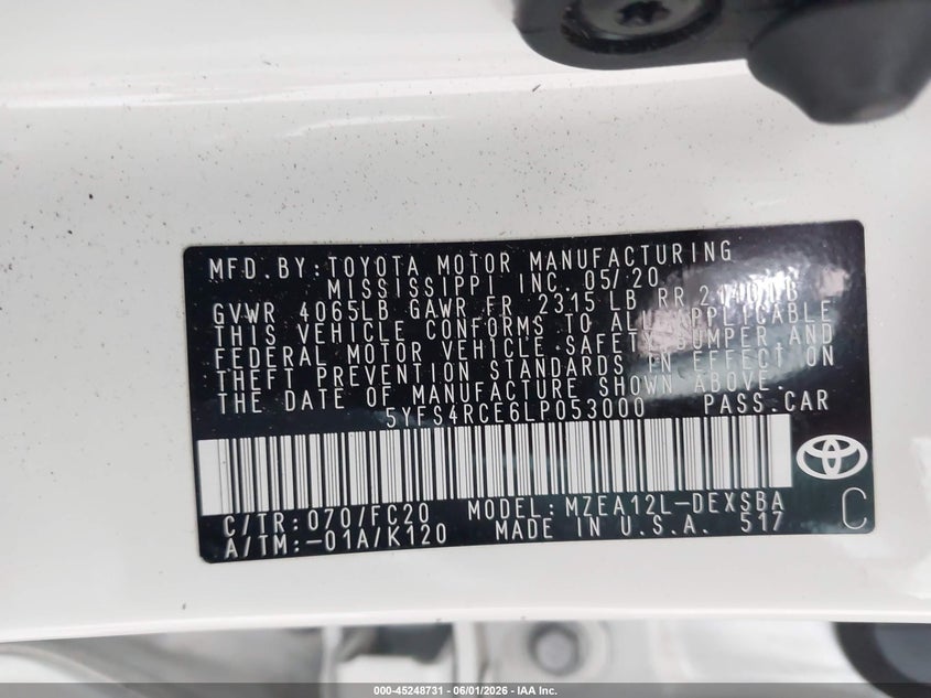 2020 Toyota Corolla VIN 5YFS4RCE6LP053000 IAAI salvage auction — LEFT FRONT, Salvage Title, sold $5,750 on 2026-07-08 (photo 9)