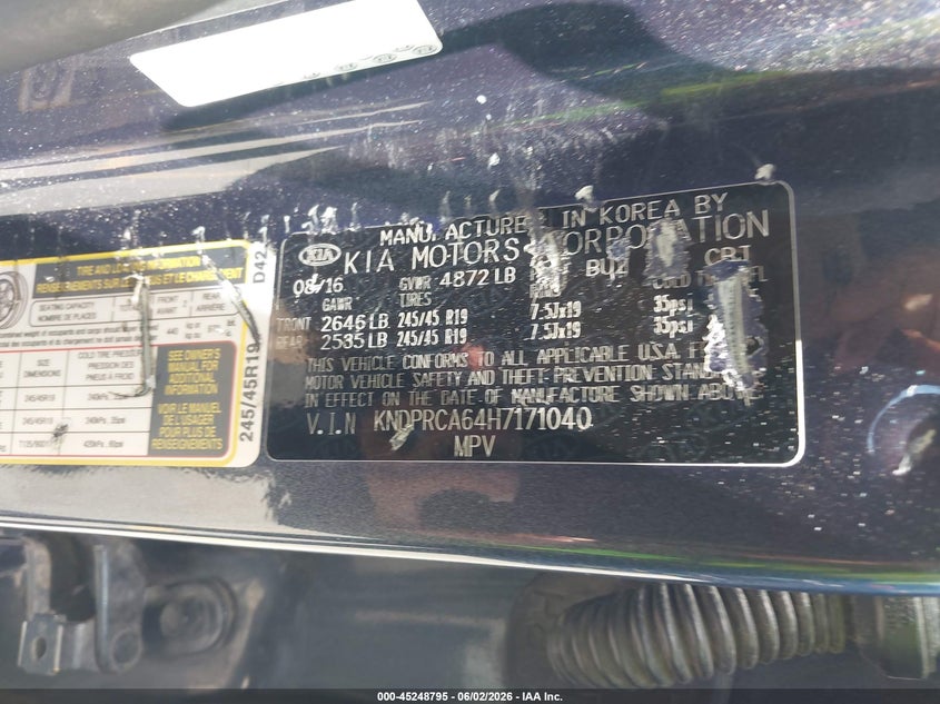2017 Kia Sportage VIN KNDPRCA64H7171040 IAAI salvage auction — ROOF, Salvage (Colorado), sold $1,900 on 2026-07-27 (photo 9)