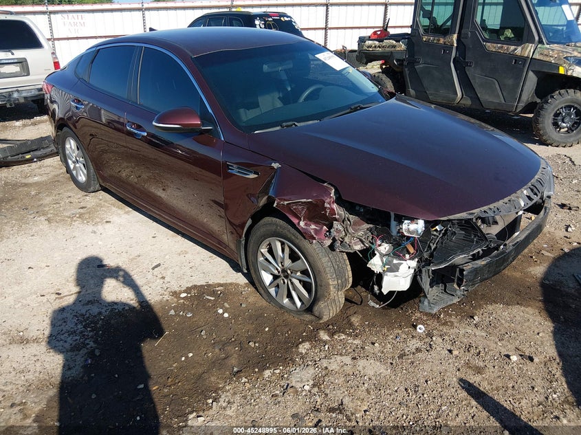 2018 Kia Optima VIN 5XXGT4L36JG229527 IAAI salvage auction — FRONT END, Salvage Title, sold $1,600 on 2026-07-09 (photo 1)