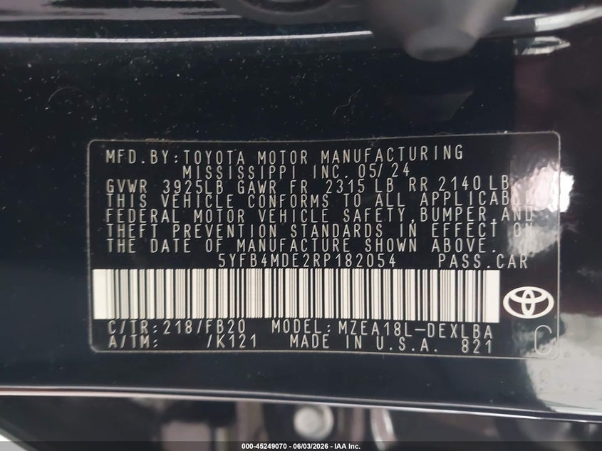 2024 Toyota Corolla VIN 5YFB4MDE2RP182054 IAAI salvage auction — FRONT END, Salvage Title, sold $4,150 on 2026-07-08 (photo 9)