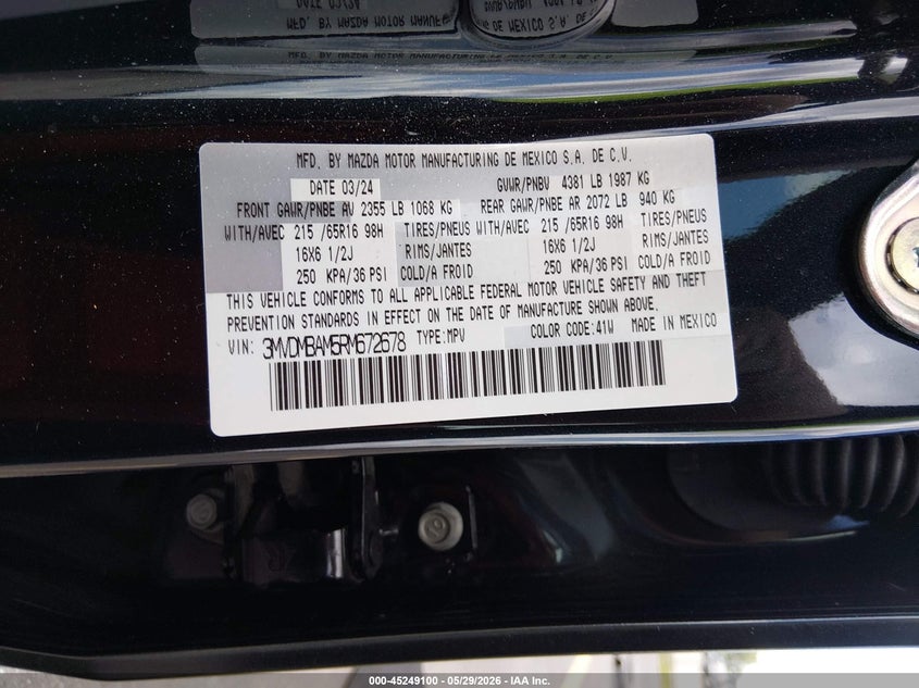 2024 Mazda Cx-30 VIN 3MVDMBAM5RM672678 IAAI salvage auction — RIGHT FRONT, Salvage Title, sold $4,925 on 2026-07-09 (photo 9)