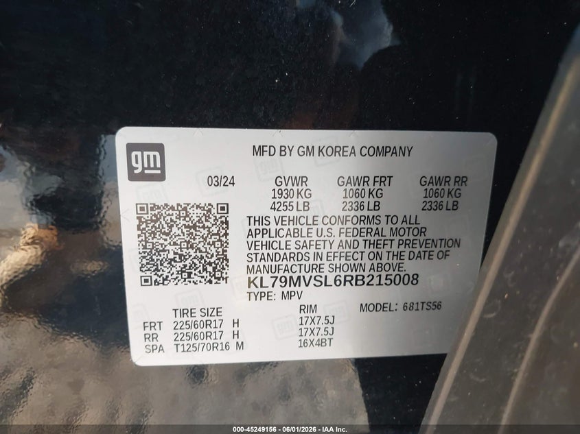 2024 Chevrolet Trailblazer VIN KL79MVSL6RB215008 IAAI salvage auction — FRONT END, Salvage (Texas), sold $4,800 on 2026-07-15 (photo 9)