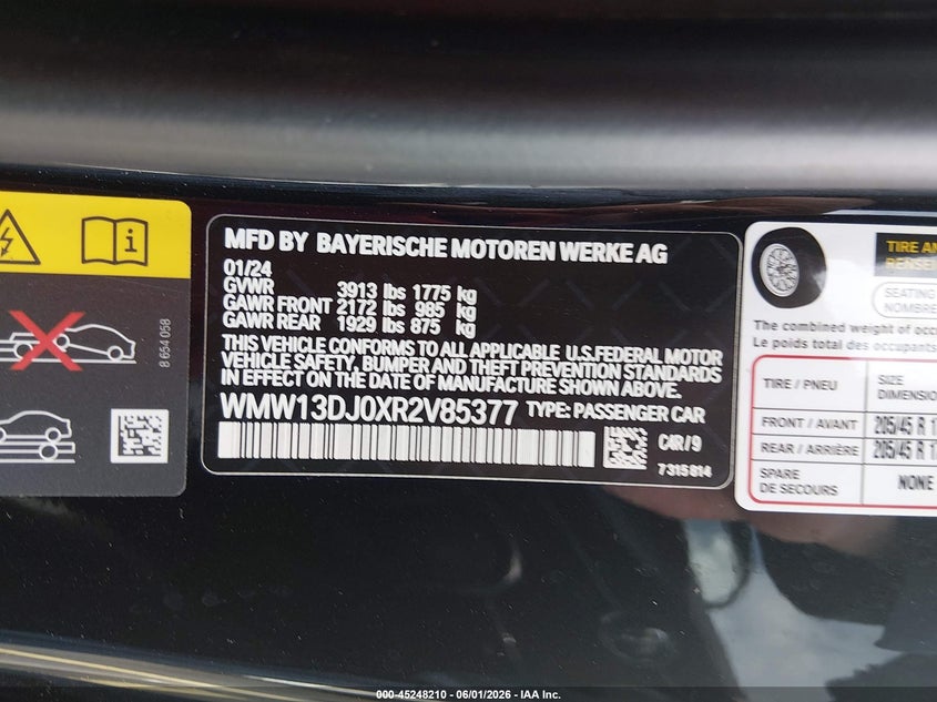 2024 Mini Hard top VIN WMW13DJ0XR2V85377 IAAI salvage auction — LEFT SIDE, Salvage Title, sold $9,250 on 2026-07-23 (photo 9)