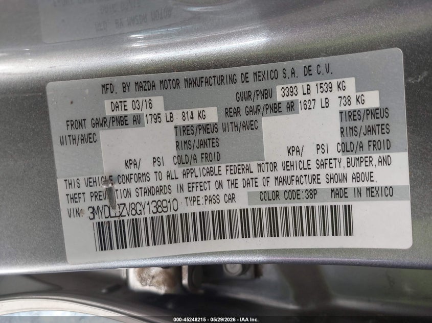 2016 Scion Ia VIN 3MYDLBZV8GY138910 IAAI salvage auction — FRONT END, Original (Texas), sold $875 on 2026-07-27 (photo 9)