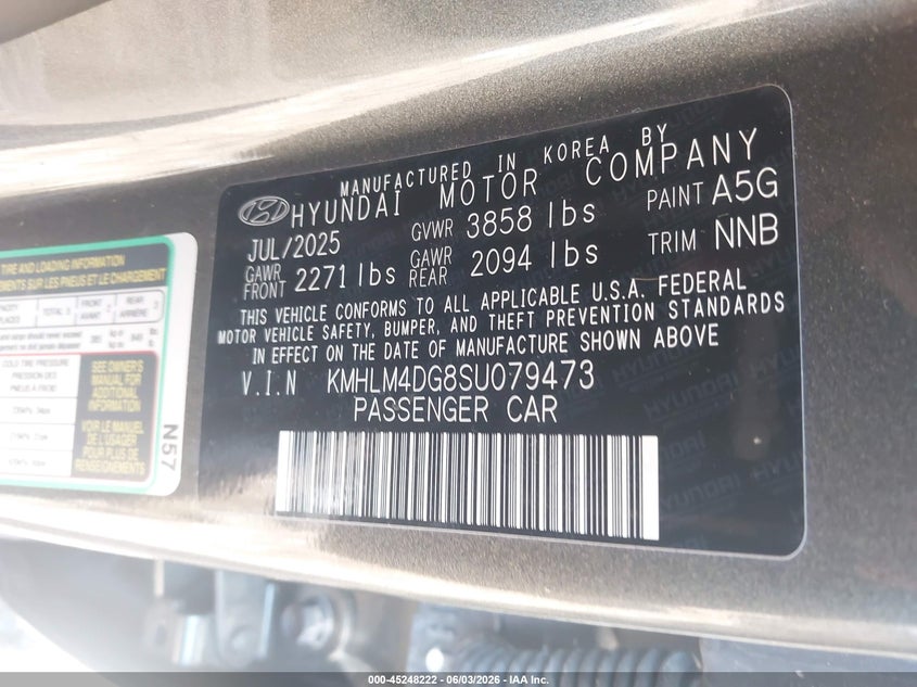 2025 Hyundai Elantra VIN KMHLM4DG8SU079473 IAAI salvage auction — LEFT FRONT, Salvage (Ohio), sold $2,950 on 2026-07-28 (photo 9)