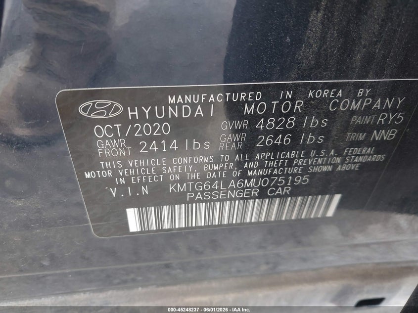 2021 Genesis G70 VIN KMTG64LA6MU075195 IAAI salvage auction — BIO HAZARD, Salvage Title, sold $200 on 2026-07-07 (photo 9)