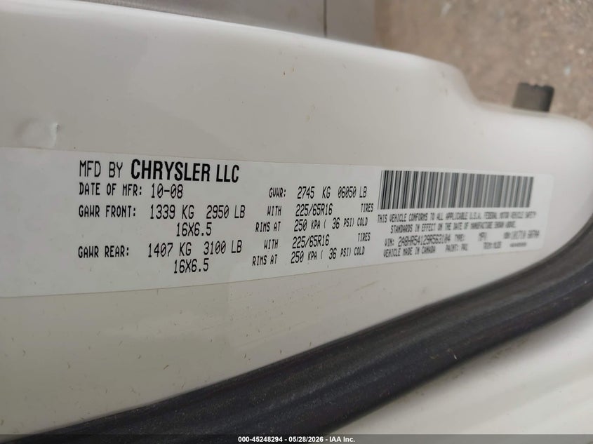 2009 Chrysler Town & country VIN 2A8HR54129R563104 IAAI salvage auction — NORMAL WEAR, Clear (Arizona), sold $425 on 2026-07-09 (photo 9)