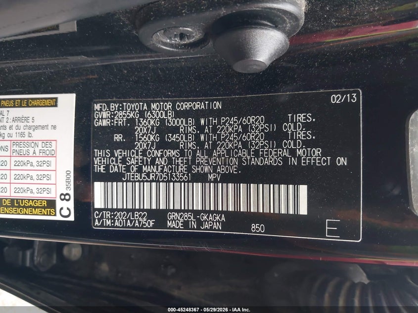 2013 Toyota 4runner VIN JTEBU5JR7D5133561 IAAI salvage auction — REAR END, Clear (Oklahoma), sold $11,700 on 2026-07-22 (photo 9)