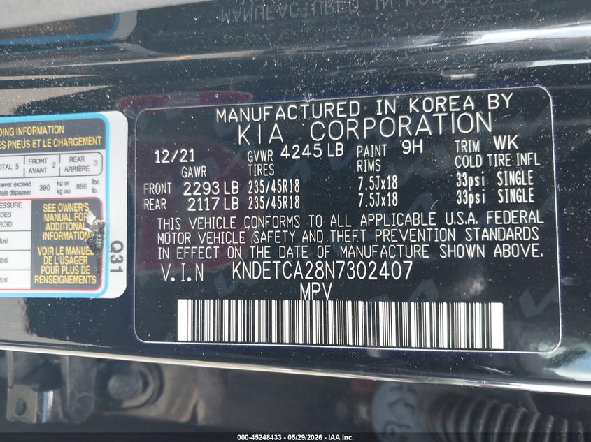 2022 Kia Seltos VIN KNDETCA28N7302407 IAAI salvage auction — FRONT END, Salvage Title, sold $6,175 on 2026-07-23 (photo 9)