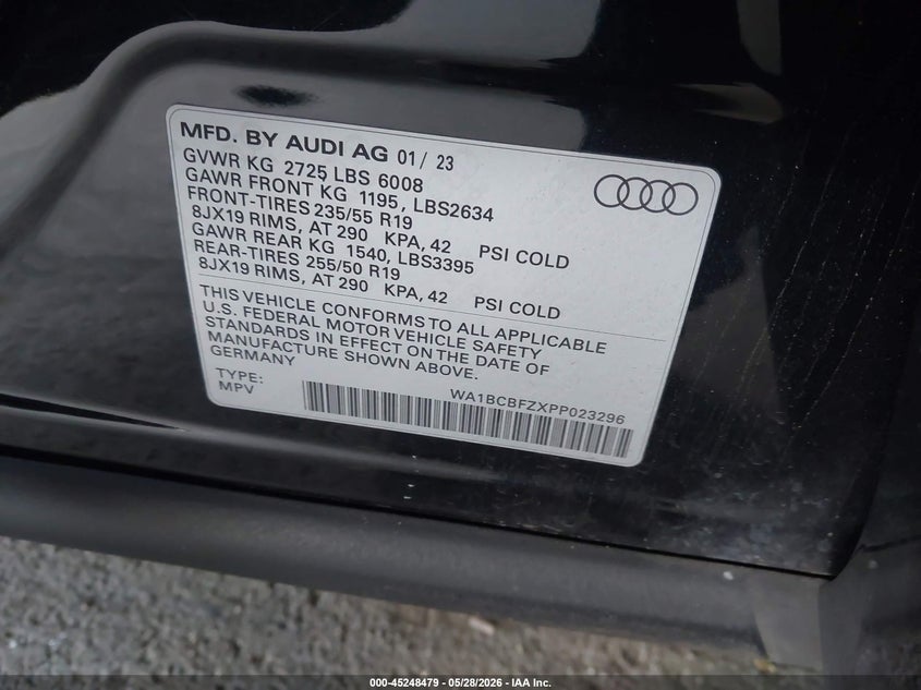2023 Audi Q4 e-tron VIN WA1BCBFZXPP023296 IAAI salvage auction — RIGHT FRONT, Salvage Title, sold $8,125 on 2026-07-30 (photo 9)