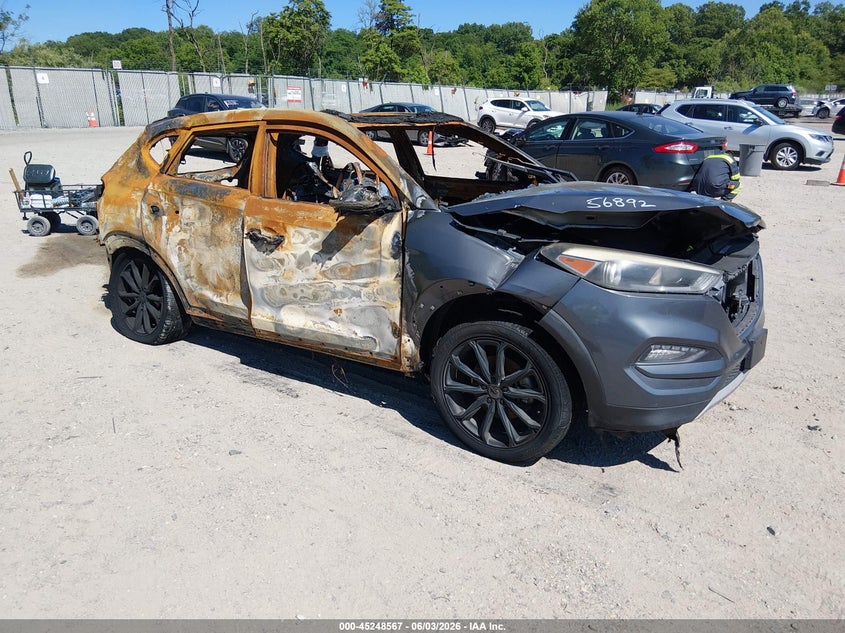2017 Hyundai Tucson VIN KM8J33A22HU504630 IAAI salvage auction — EXTERIOR BURN, Salvage Title, sold $25 on 2026-07-21 (photo 1)
