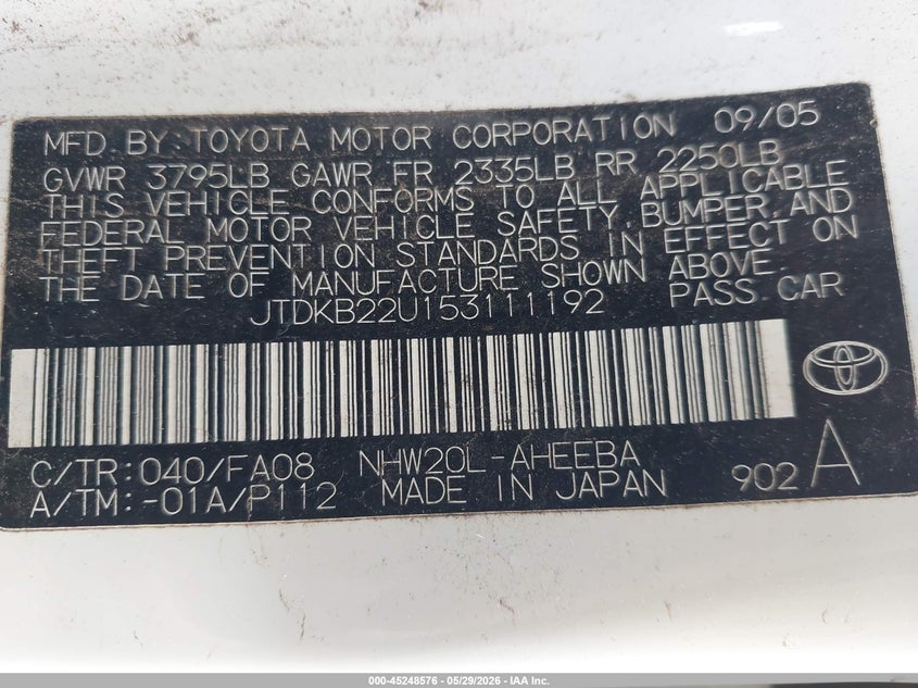 2005 Toyota Prius VIN JTDKB22U153111192 IAAI salvage auction — FRONT END, Salvage (California), sold $625 on 2026-07-15 (photo 9)