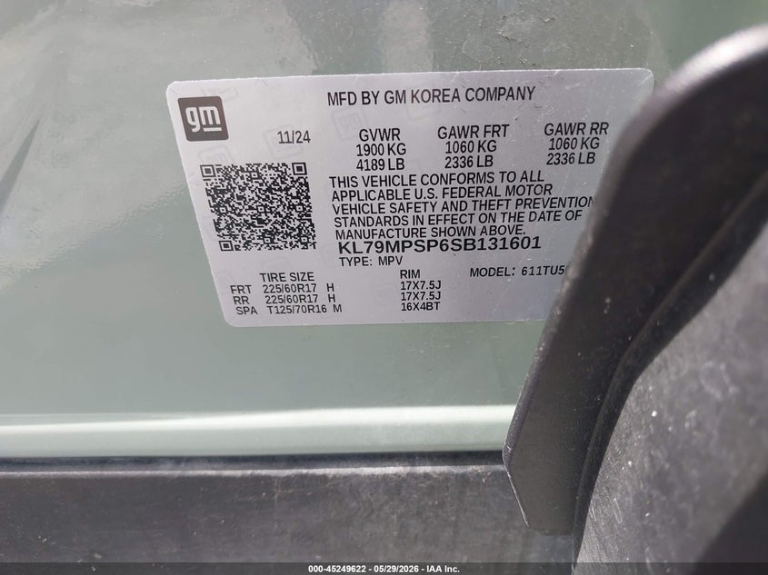 2025 Chevrolet Trailblazer VIN KL79MPSP6SB131601 IAAI salvage auction — LEFT & RIGHT, Certificate Of Destruction (Florida), sold $3,275 on 2026-07-30 (photo 9)