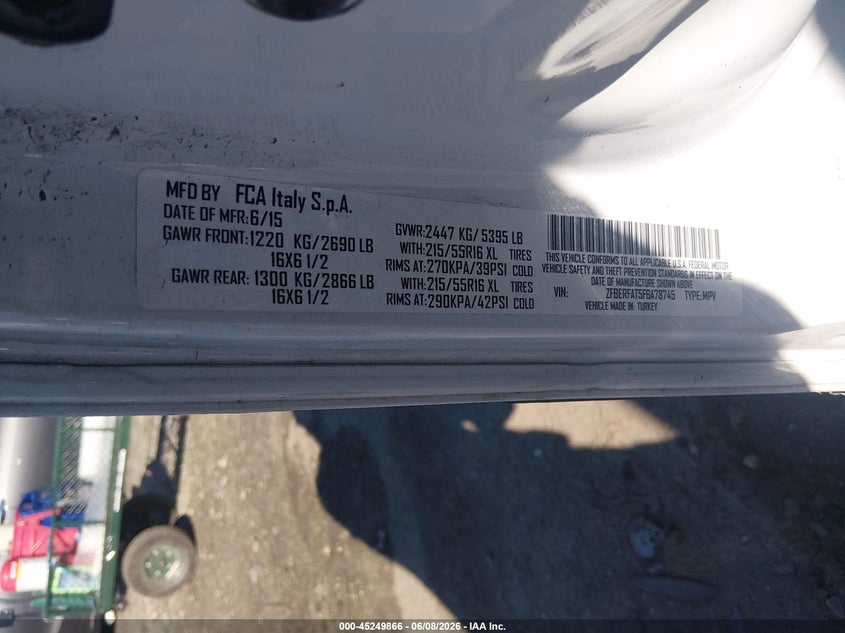 2015 Ram Promaster city VIN ZFBERFAT5F6A78745 IAAI salvage auction — REAR END, Salvage (Massachusetts), sold $1,500 on 2026-07-17 (photo 9)