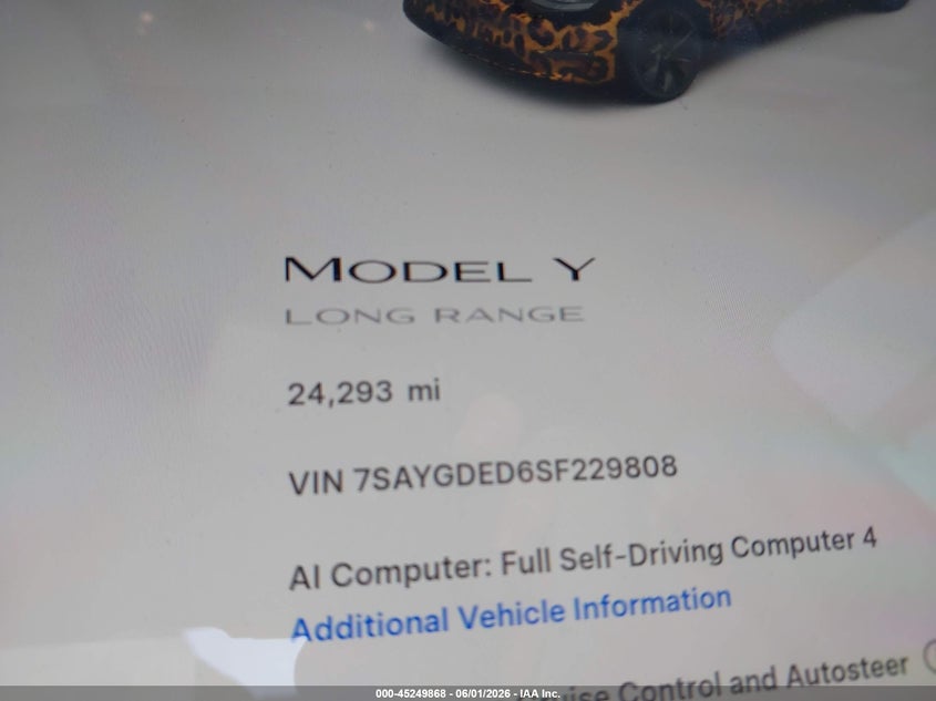 2025 Tesla Model y VIN 7SAYGDED6SF229808 IAAI salvage auction — RIGHT SIDE, Salvage Title, sold $9,350 on 2026-07-23 (photo 7)