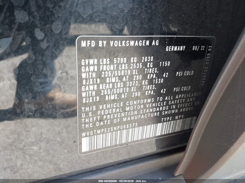 2022 Volkswagen Id.4 VIN WVGTMPE25NP068373 IAAI salvage auction — FRONT END, Salvage Title, sold $7,100 on 2026-07-30 (photo 9)