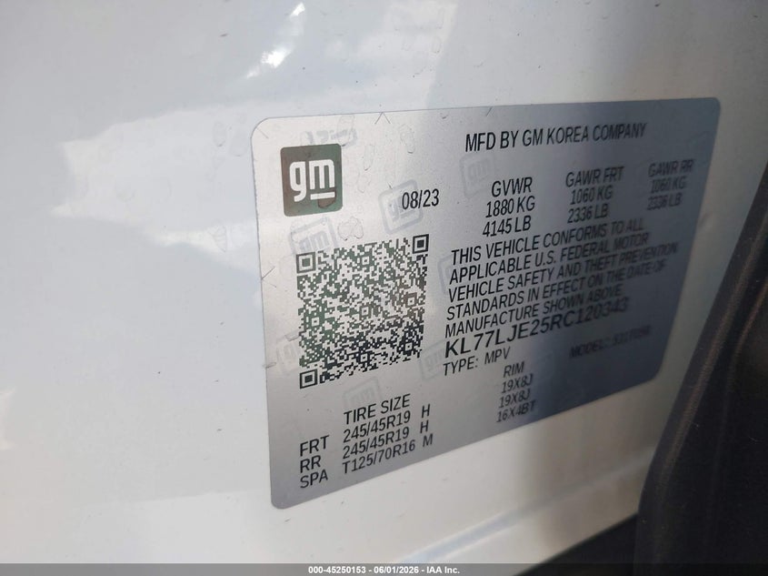2024 Chevrolet Trax VIN KL77LJE25RC120343 IAAI salvage auction — RIGHT FRONT, Salvage Title, sold $8,500 on 2026-07-08 (photo 9)