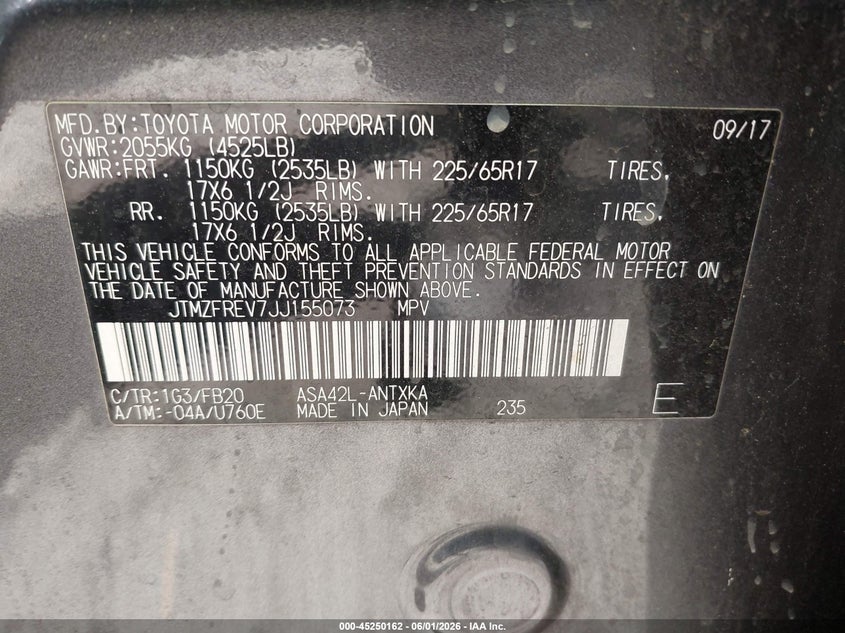 2018 Toyota Rav 4 VIN JTMZFREV7JJ155073 IAAI salvage auction — REAR END, Salvage Title, sold $6,600 on 2026-07-23 (photo 9)