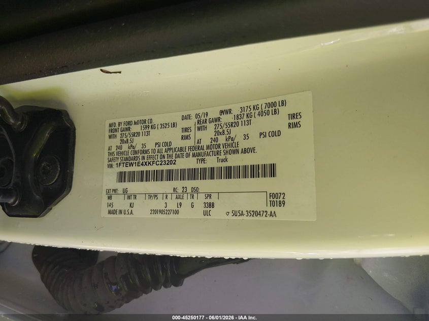 2019 Ford F-150 VIN 1FTEW1E4XKFC23202 IAAI salvage auction — FRONT END, Salvage (Louisiana), sold $8,900 on 2026-08-01 (photo 9)