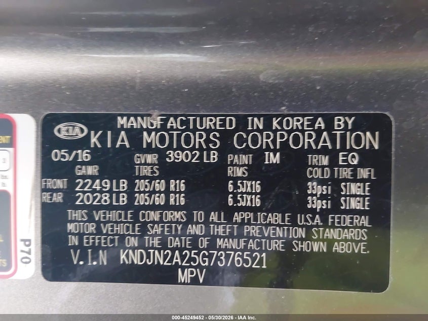 2016 Kia Soul VIN KNDJN2A25G7376521 IAAI salvage auction — REAR END, Salvage Title, sold $975 on 2026-07-13 (photo 9)