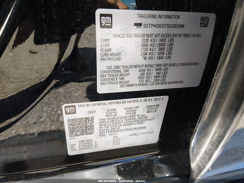 2025 Gmc SIERRA VIN 3GTPHDED7SG282999 IAAI salvage auction — FRONT END, Salvage Title, sold $13,700 on 2026-07-10 (photo 9)