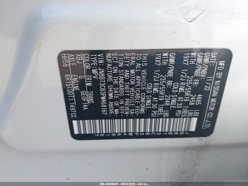 2023 Nissan Rogue VIN JN8BT3CB3PW468167 IAAI salvage auction — FRONT & REAR, Salvage Title, sold $3,400 on 2026-07-07 (photo 9)