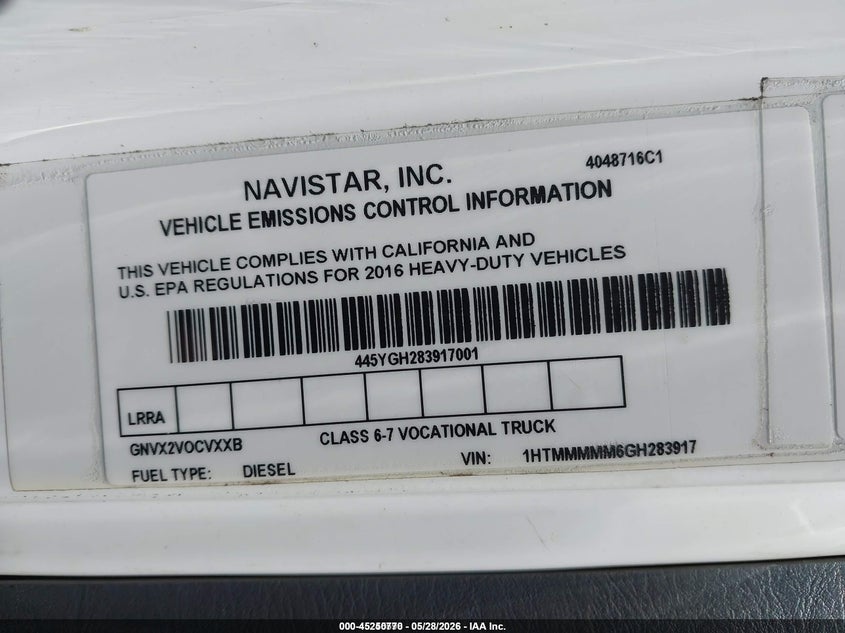 2016 International 4000 series VIN 1HTMMMMM6GH283917 IAAI salvage auction — NORMAL WEAR, Sf97 (Washington), sold $8,000 on 2026-07-21 (photo 9)