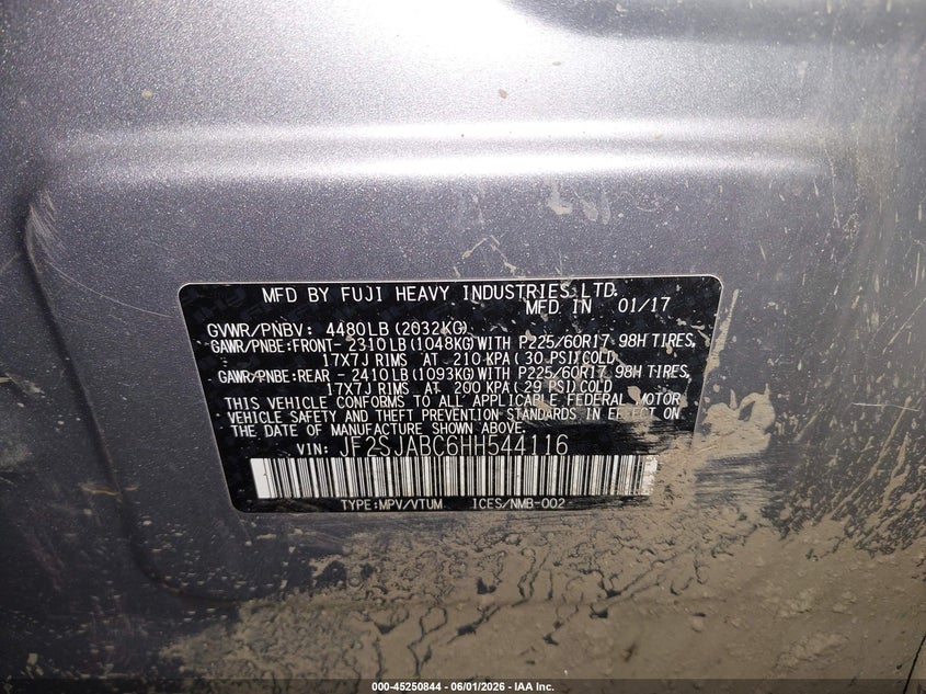 2017 Subaru Forester VIN JF2SJABC6HH544116 IAAI salvage auction — REAR END, Salvage Title, sold $1,100 on 2026-07-23 (photo 9)