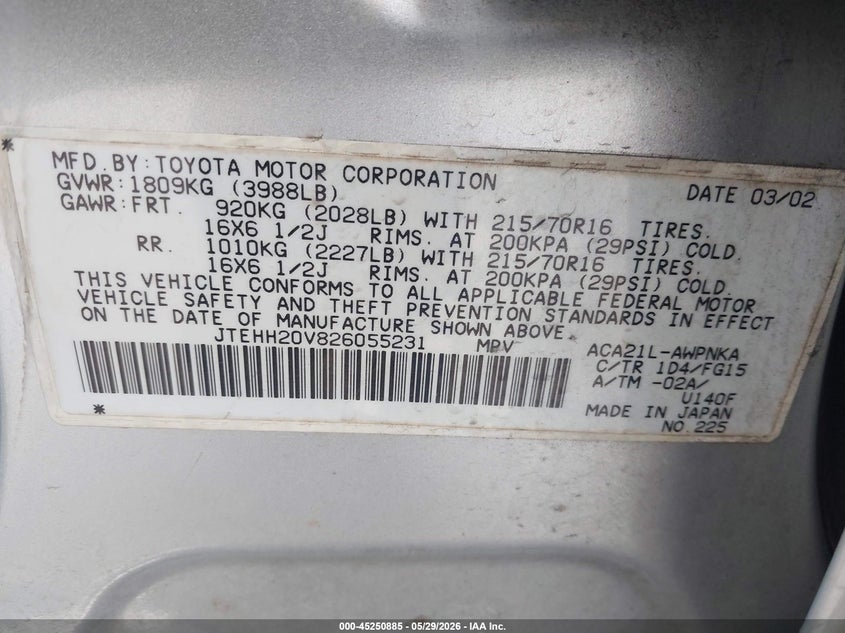 2002 Toyota Rav4 VIN JTEHH20V826055231 IAAI salvage auction — NORMAL WEAR, Affidavit In Lieu Of Title - Non-Public (Washington), sold $600 on 2026-07-08 (photo 9)