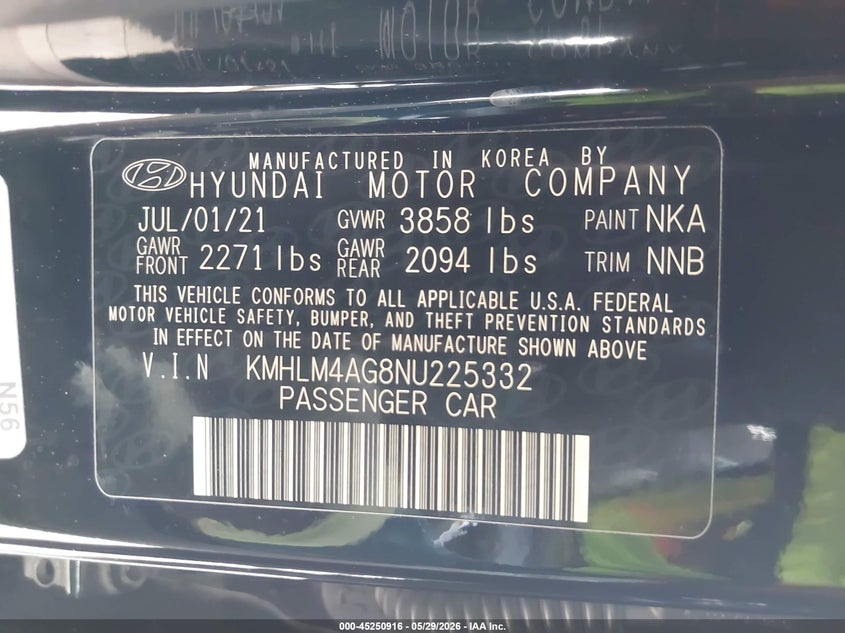 2022 Hyundai Elantra VIN KMHLM4AG8NU225332 IAAI salvage auction — FRONT END, Salvage Title, sold $1,900 on 2026-07-27 (photo 9)
