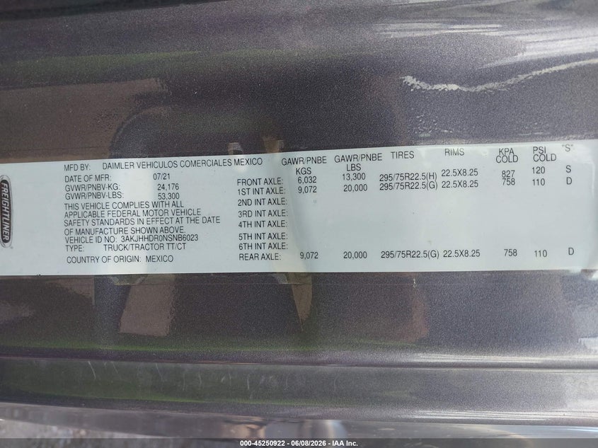 2022 Freightliner New cascadia 126 VIN 3AKJHHDR0NSNB6023 IAAI salvage auction — FRONT END, Salvage (Ohio), sold $25 on 2026-07-27 (photo 8)