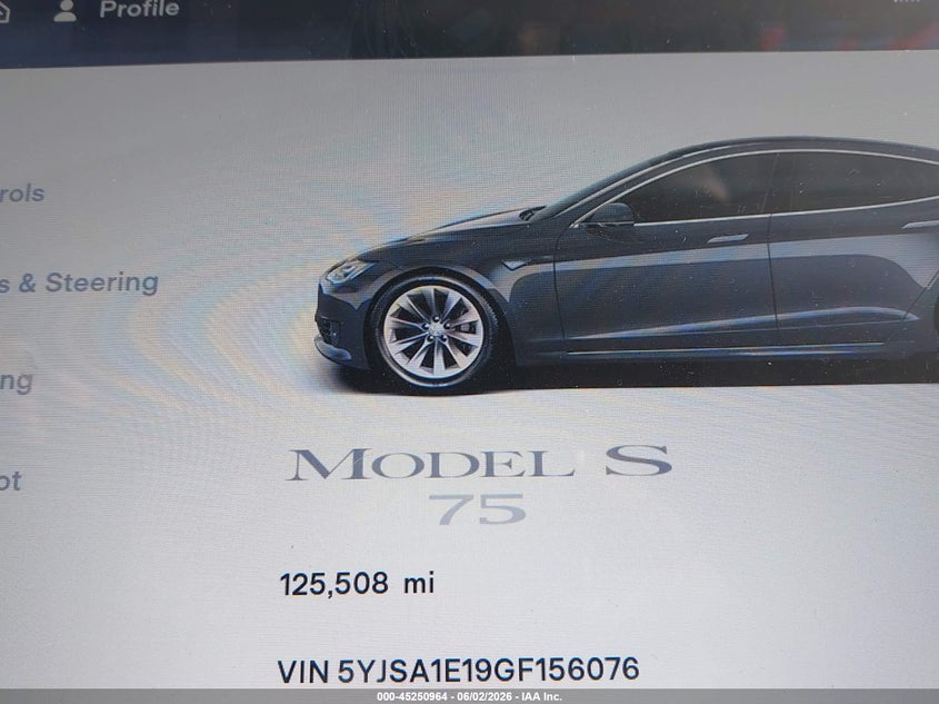 2016 Tesla Model s VIN 5YJSA1E19GF156076 IAAI salvage auction — FRONT & REAR, Original (Texas), sold $2,850 on 2026-07-16 (photo 7)