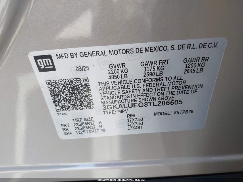 2026 Gmc Terrain VIN 3GKALUEG8TL286605 IAAI salvage auction — FRONT END, Salvage (Oregon), sold $8,400 on 2026-07-30 (photo 9)