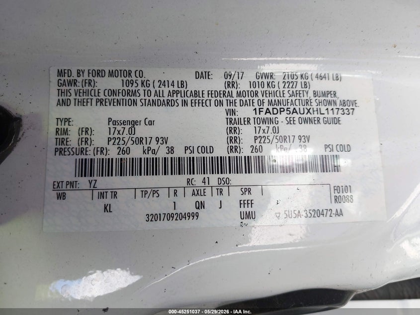 2017 Ford C-max VIN 1FADP5AUXHL117337 IAAI salvage auction — FRONT END, Salvage Title, sold $900 on 2026-07-08 (photo 9)