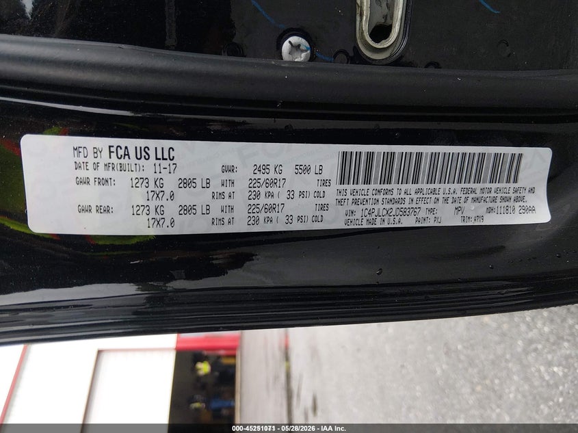 2018 Jeep Cherokee VIN 1C4PJLCX2JD583767 IAAI salvage auction — NORMAL WEAR, Sf97 (Maryland), sold $12,100 on 2026-07-21 (photo 9)