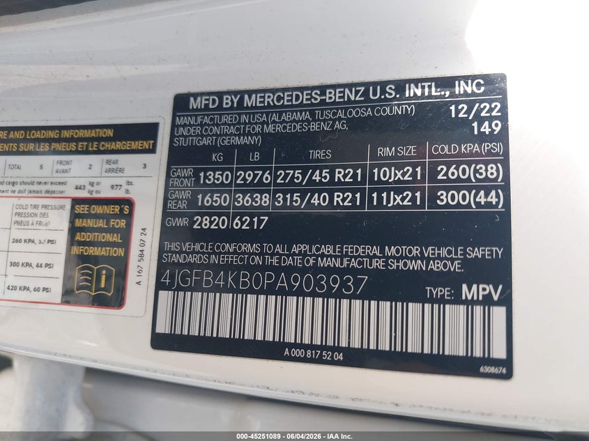 2023 Mercedes-benz Gle VIN 4JGFB4KB0PA903937 IAAI salvage auction — ALL OVER, Salvage Title, sold $14,400 on 2026-07-25 (photo 9)