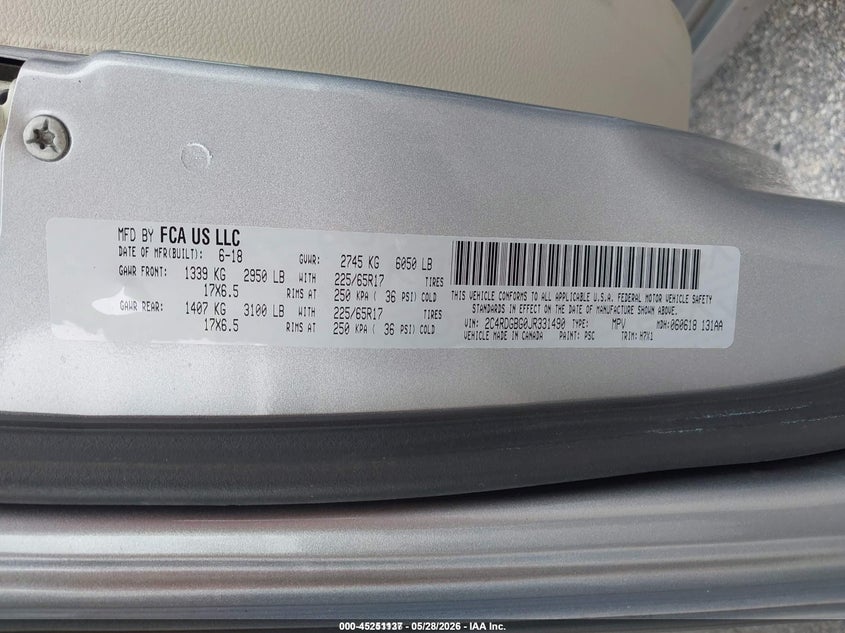 2018 Dodge Caravan VIN 2C4RDGBG0JR331490 IAAI salvage auction — NORMAL WEAR, Sf97 (Florida), sold $12,000 on 2026-07-16 (photo 9)