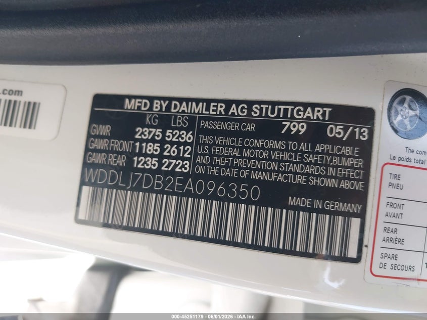 2014 Mercedes-benz Cls-klasse VIN WDDLJ7DB2EA096350 IAAI salvage auction — RIGHT SIDE, Salvage (California), sold $7,400 on 2026-07-28 (photo 9)