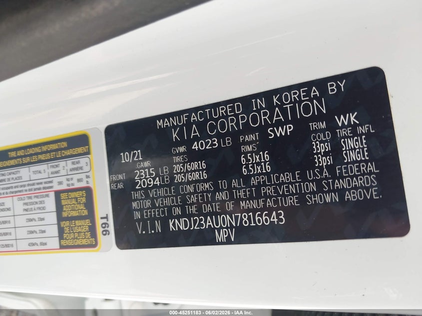 2022 Kia Soul VIN KNDJ23AU0N7816643 IAAI salvage auction — REAR END, Salvage Title, sold $2,975 on 2026-07-15 (photo 9)