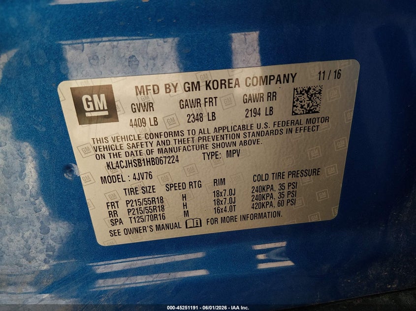 2017 Buick Encore VIN KL4CJHSB1HB067224 IAAI salvage auction — FRONT END, Salvage Title, sold $1,925 on 2026-07-16 (photo 9)