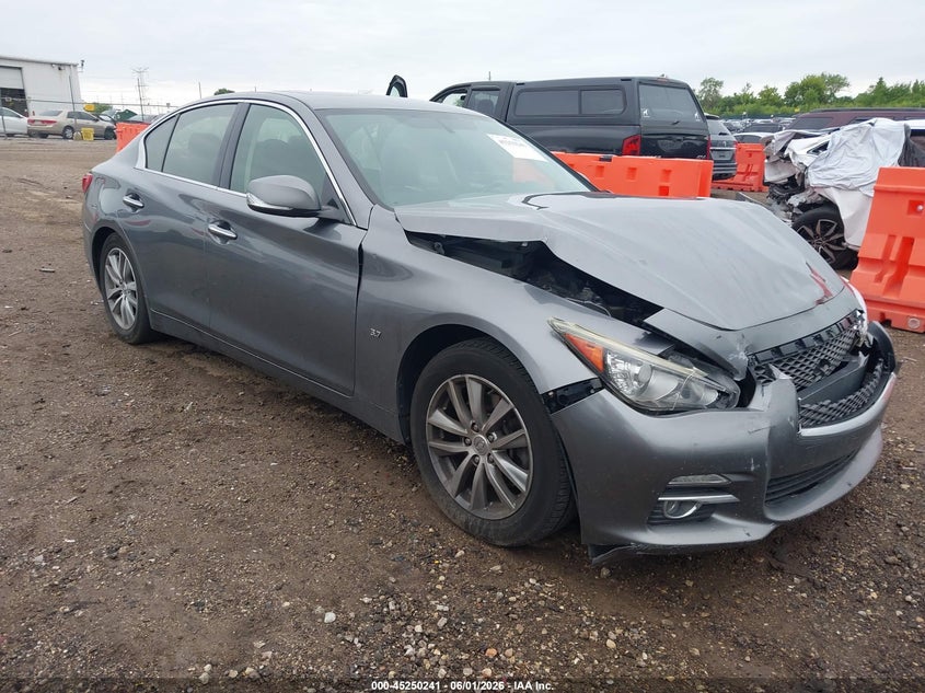 2015 Infiniti Q50 VIN JN1BV7AR7FM407480 IAAI salvage auction — FRONT END, Salvage Title, sold $850 on 2026-07-29 (photo 1)