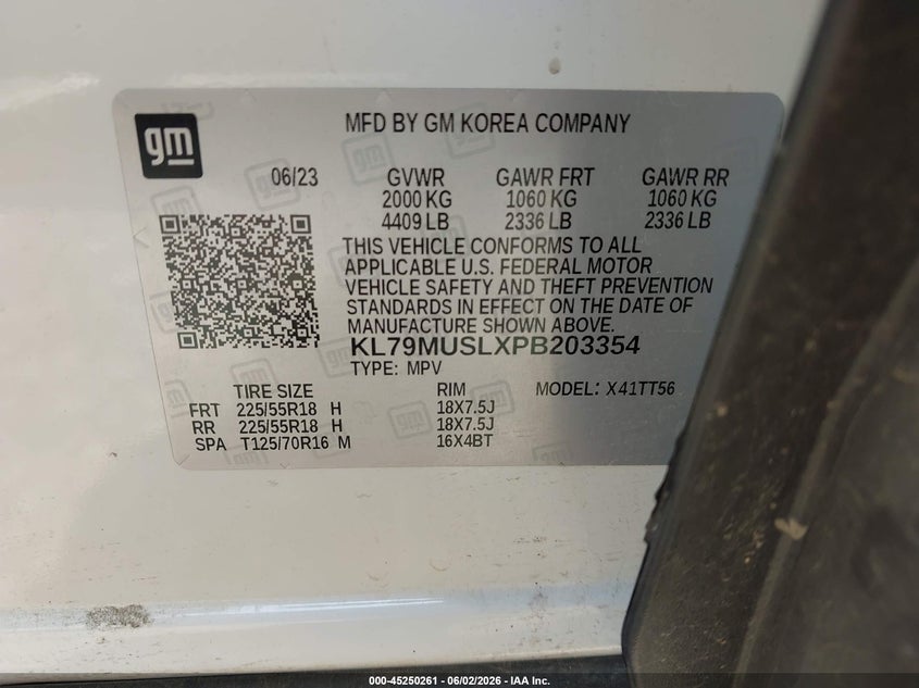 2023 Chevrolet Trailblazer VIN KL79MUSLXPB203354 IAAI salvage auction — REAR END, Salvage Title, sold $7,200 on 2026-07-31 (photo 9)