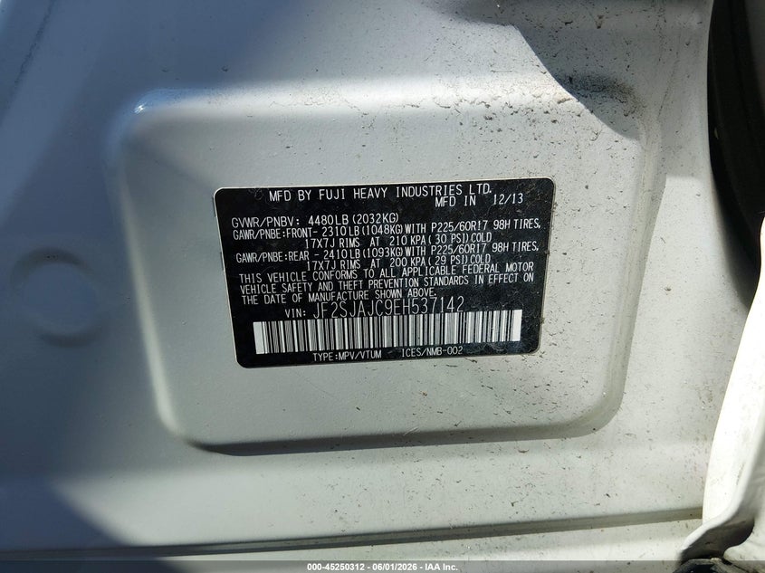 2014 Subaru Forester VIN JF2SJAJC9EH537142 IAAI salvage auction — FRONT END, Salvage Title, sold $575 on 2026-07-27 (photo 9)