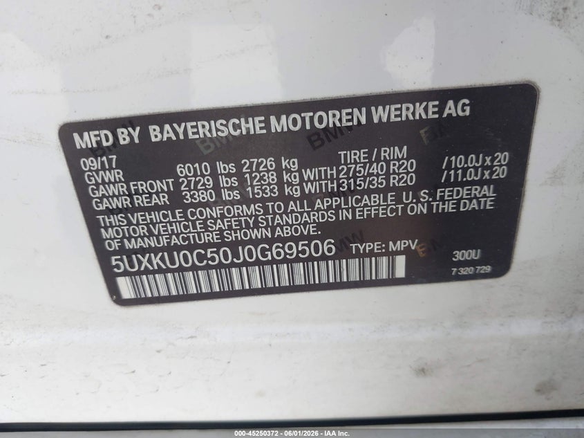 2018 BMW X6 VIN 5UXKU0C50J0G69506 IAAI salvage auction — LEFT FRONT, Salvage Title, sold $4,250 on 2026-07-22 (photo 9)