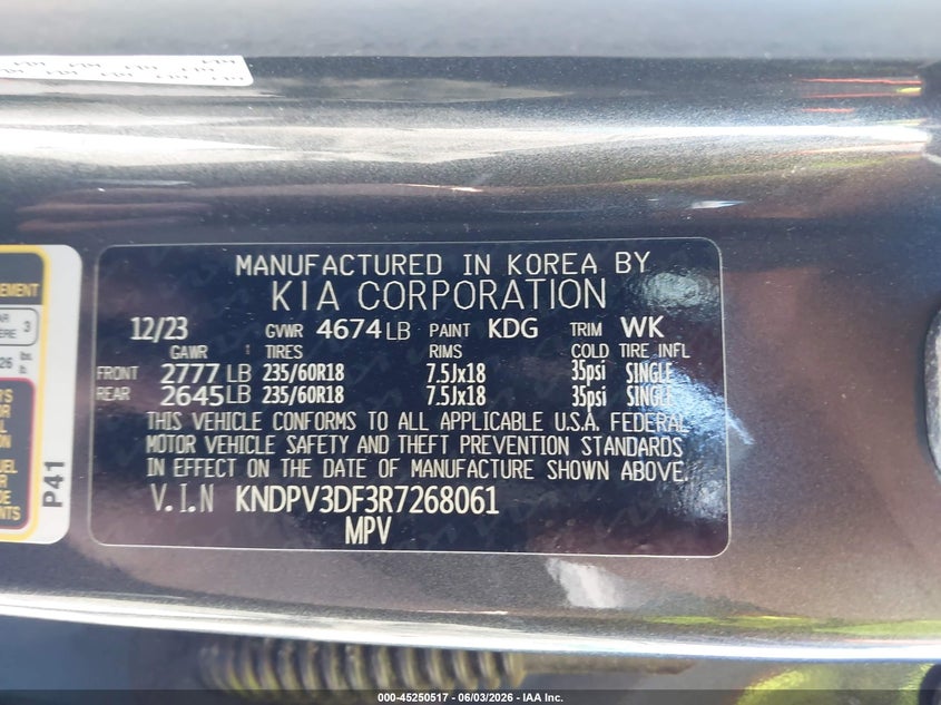 2024 Kia Sportage VIN KNDPV3DF3R7268061 IAAI salvage auction — FRONT END, Salvage Title, sold $6,100 on 2026-07-14 (photo 9)